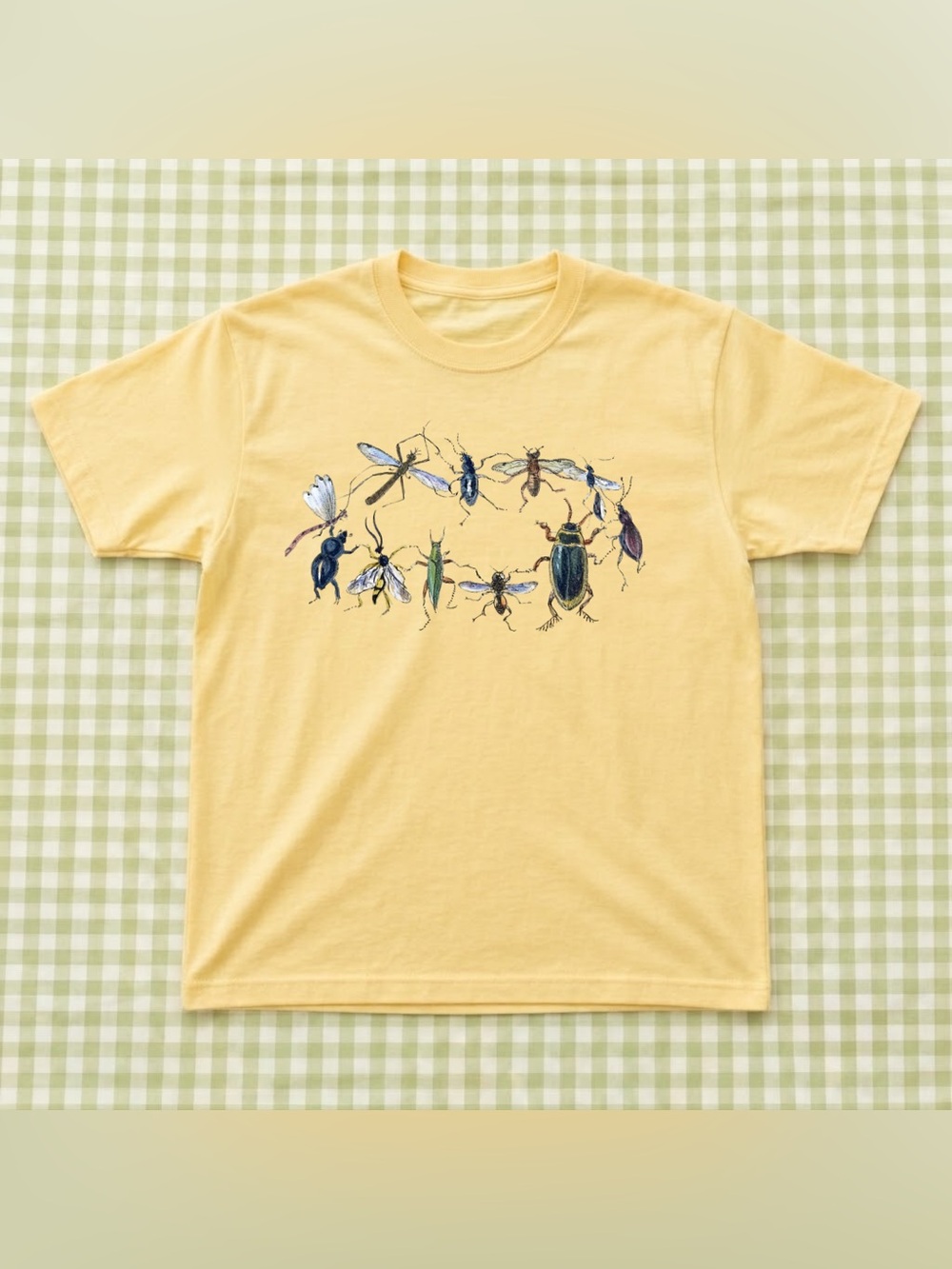 Men's Yellow Insect Band Graphic Tee - Colorful Vintage Style